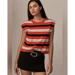 Anthropologie Maeve The Noah Muscle Sweater Tank Top Size Small Red Black Stripe